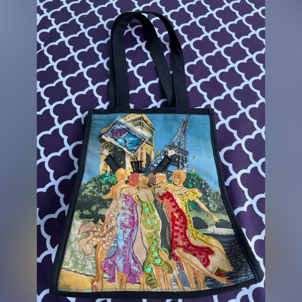 Black small tote with sequin vintage french women paris new nwt